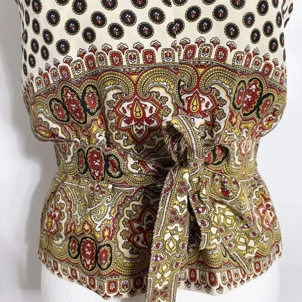 Anthropologie Fei 100% Silk Mix Print Tie-Front Peplum Blouse Boho Eclectic Y2K - Picture 3 of 10